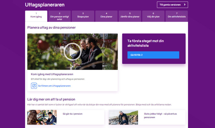 Bilden visar landningssidan på Uttagsplaneraren